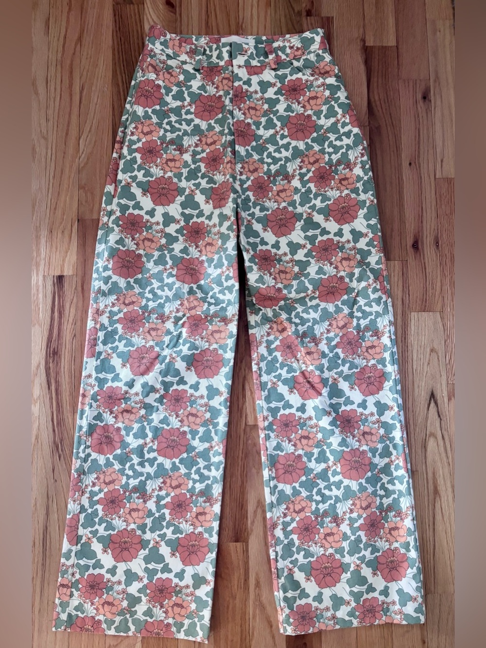 ROLLA'S Floral Wide-Leg Pants in Cream, Coral & Sage